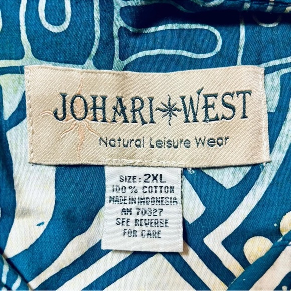 Johari West Shirt Mens 2XL Button Down Beige Blue Green Floral Hawaiian Camp - Picture 4 of 10